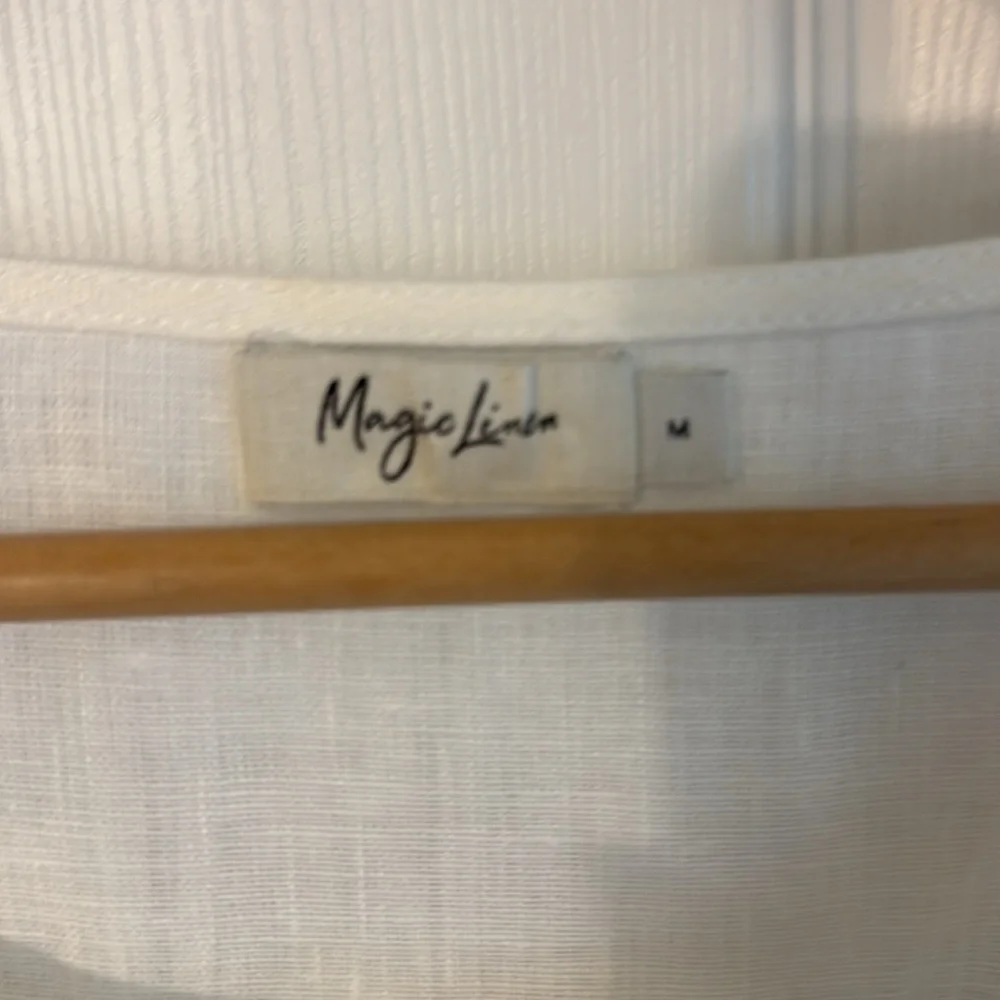 MAGIC LINEN Adria Color-Block White and Gray/Tan Linen Dress size medium - Picture 3 of 4